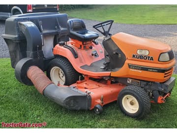 Kubota G2160 garden tractor with material collection system.