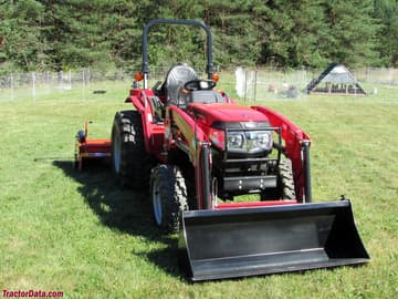 Mahindra 1526 with front-end loader, front-right view.