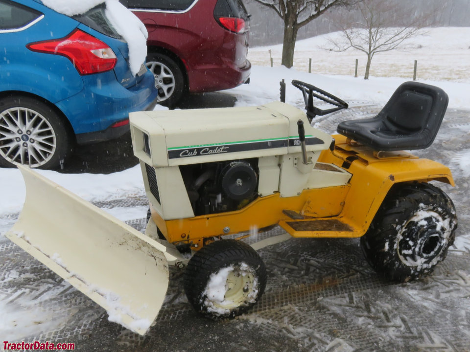 Cub Cadet 108 with front blade, left side.