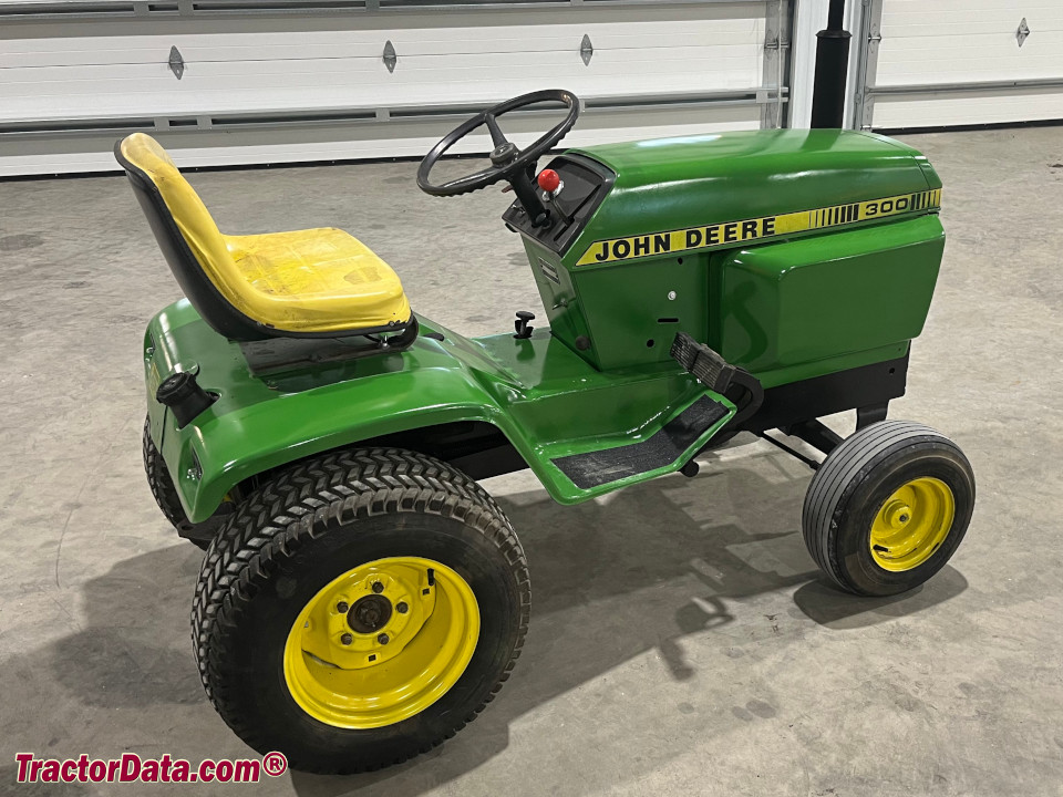 John Deere 300 garden tractor, right-rear view.