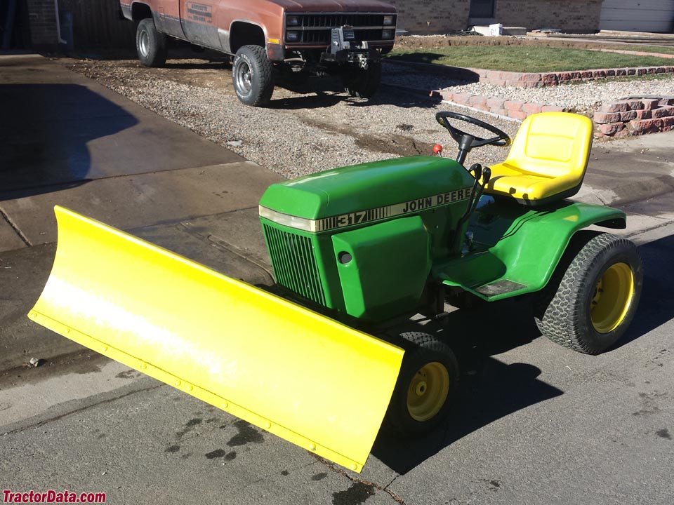 John Deere 317 with blade, front-left view.