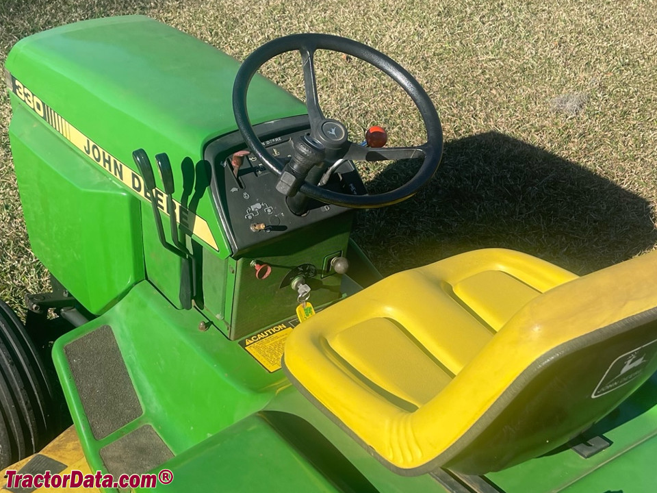 John Deere 330 operator station and controls.
