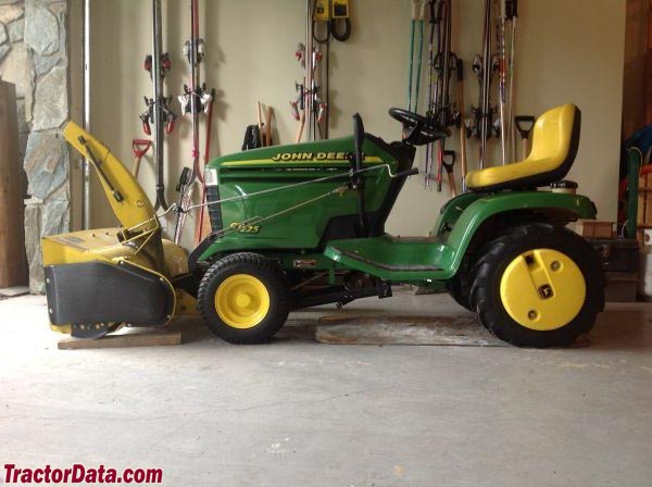 John Deere GT225 with snowblower, left side.