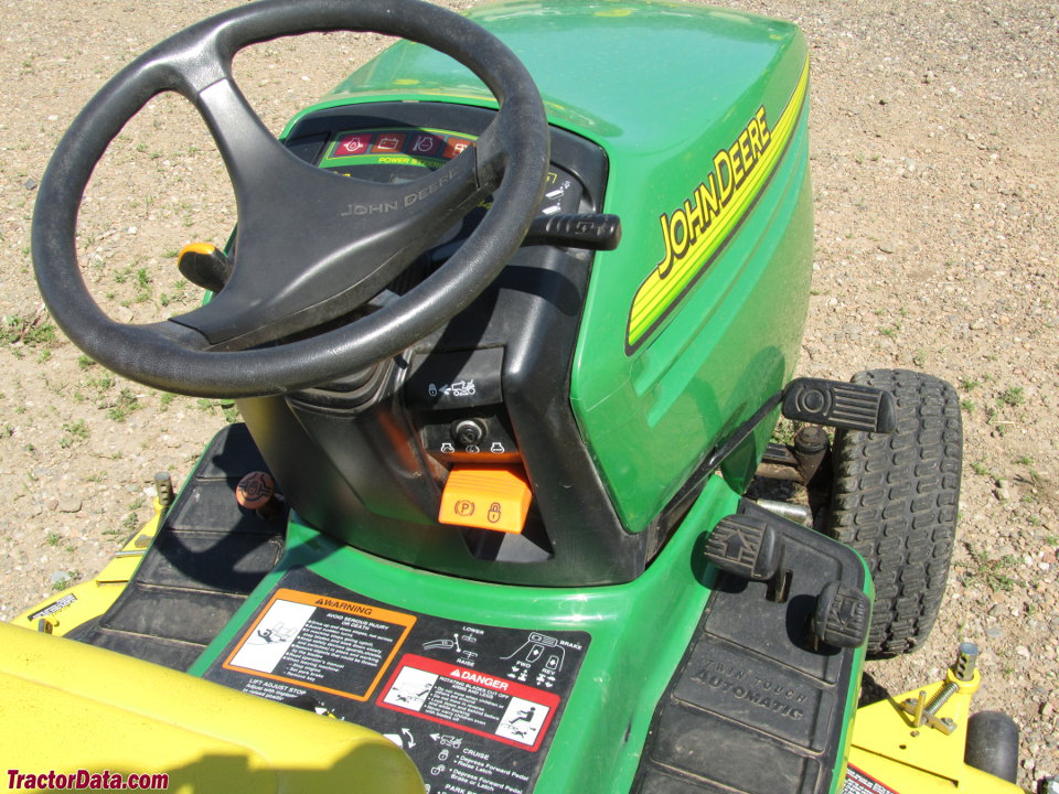John Deere GX345 operator station and controls.