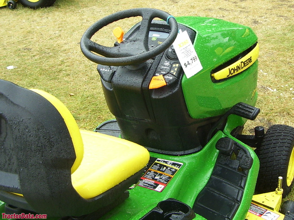 John Deere X360 operator station and controls.