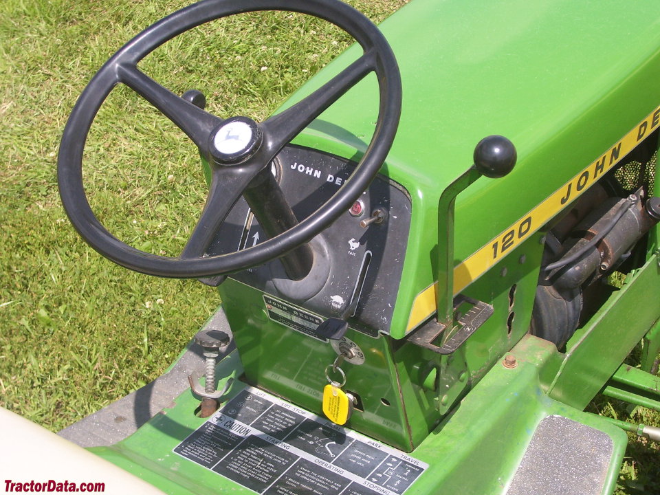 John Deere 120 operator station and controls.