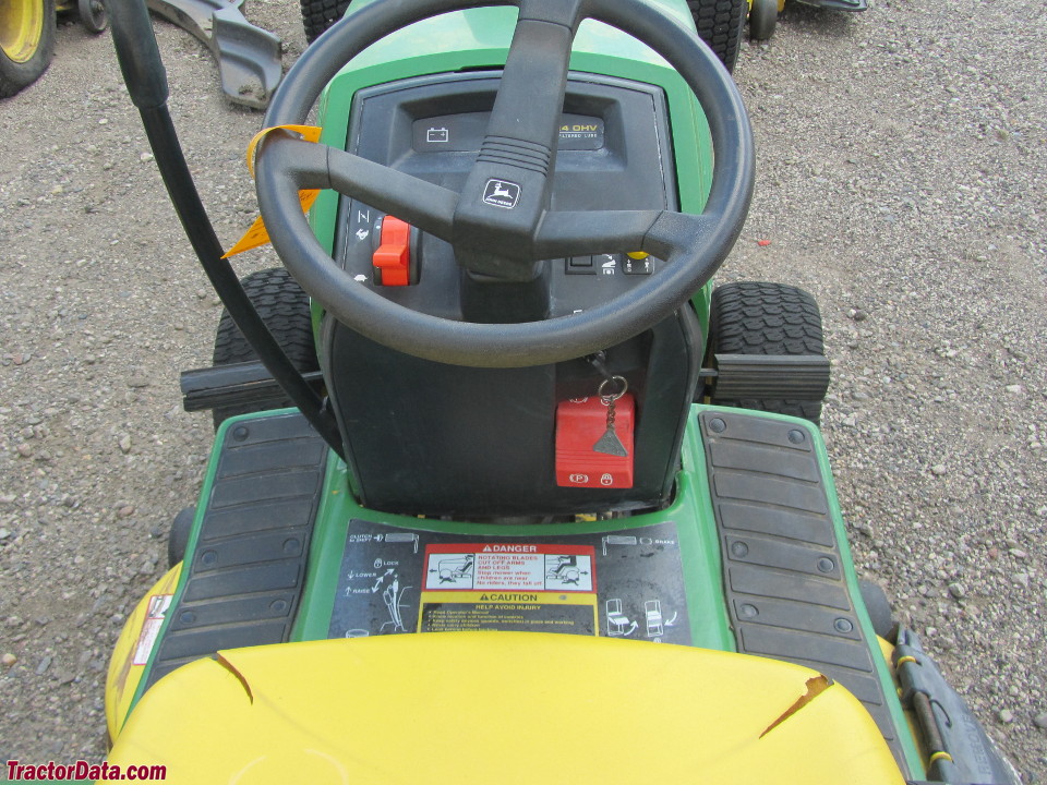 John Deere LX172 operator station and controls.