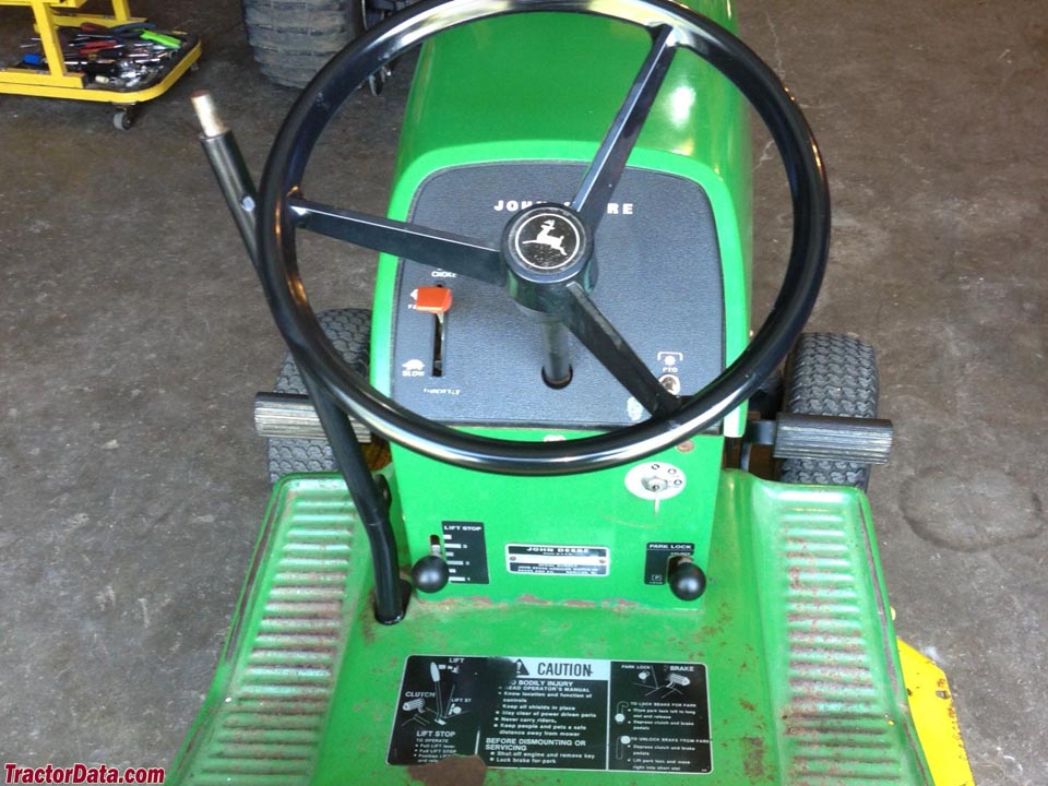 John Deere 108 operator station and controls.
