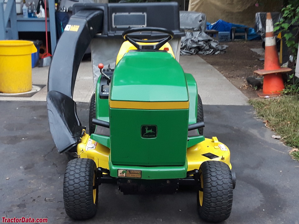John Deere STX38 (yellow-deck) with bagger.