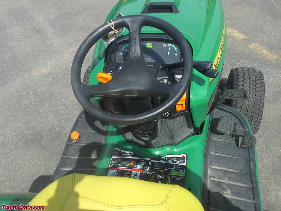 John Deere X750 operator station and controls.