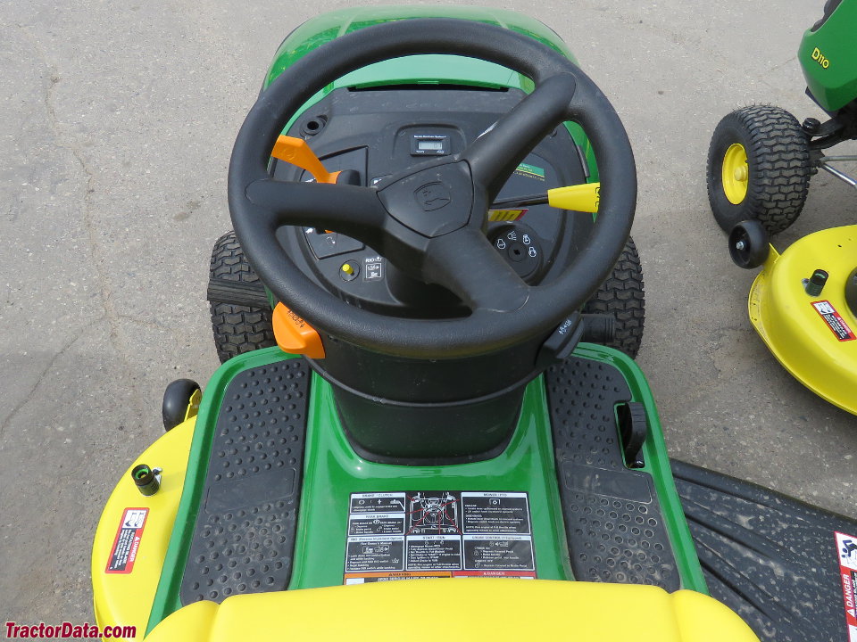 John Deere D125 operator station and controls.