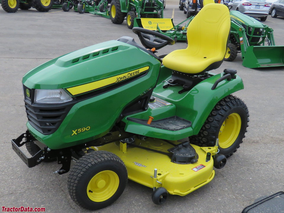 John Deere X590 with mower deck.