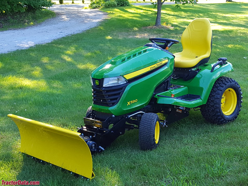 John Deere X590 with front blade.
