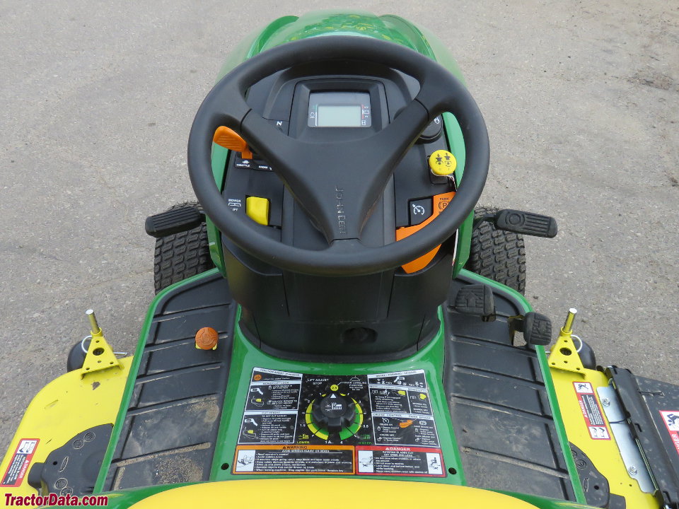 John Deere X570 operator station and controls.