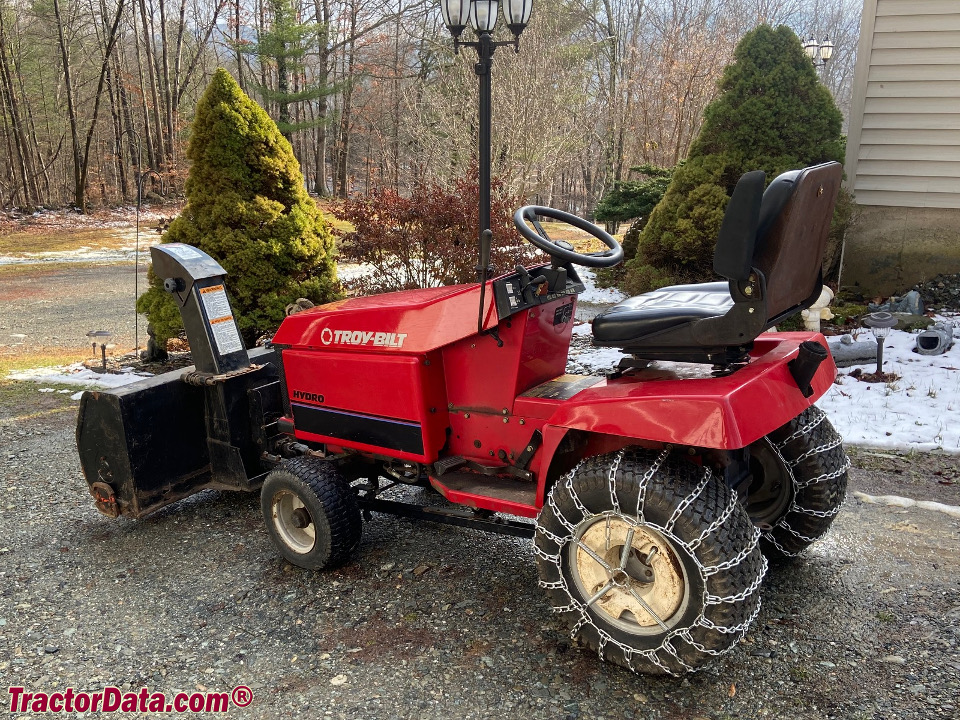 Troy-Bilt GTX 20 with snow blower, left side.